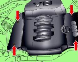 Расположение винтов крепления кожуха двигателя
