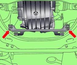 Расположение болтов крепления кронштейна нижнего брызговика моторного отсека
