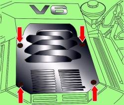 Расположение винтов крепления кожуха шестицилиндрового двигателя