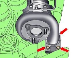 Расположение болтов крепления турбокомпрессора к переходному элементу