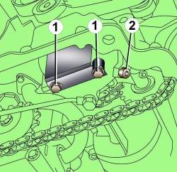 Расположение болтов крепления перегородки (1) и болта-заглушки (2)