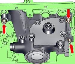 Расположение болтов крепления масляного насоса на дизельном двигателе 2,5 л