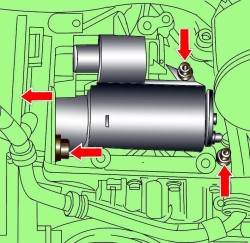 Расположение болтов крепления стартера